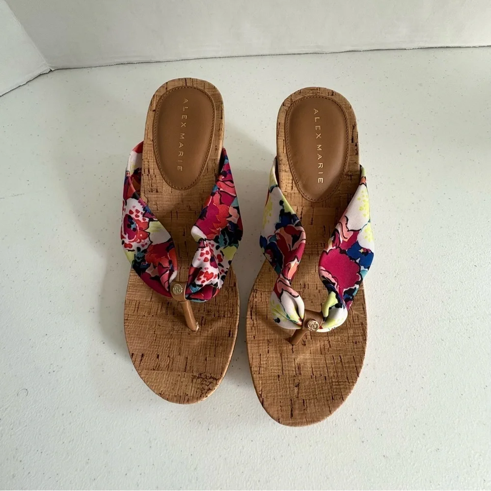 NWT Alex Marie Benita cork wedges maio multi color tropical floral print 8.5